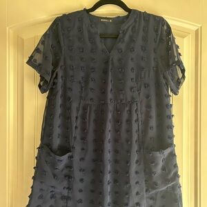 Nicoll casual dress, navy, pockets.